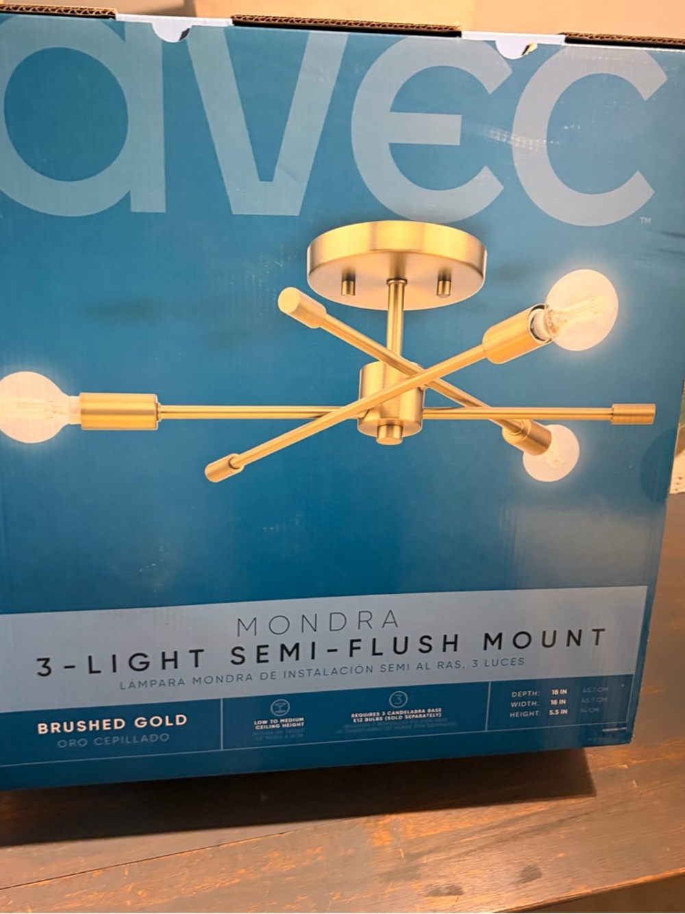 Avec Mondra Brushed Gold 3-Light Semi-Flush Mount Ceiling Light